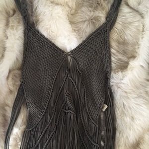 Fringe/crochet deep olive top